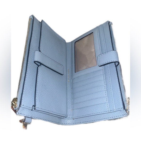 Michael Kors Adele Leather Smartphone Wallet Baby Blue / Light Blue / Wristlet - Picture 4 of 6